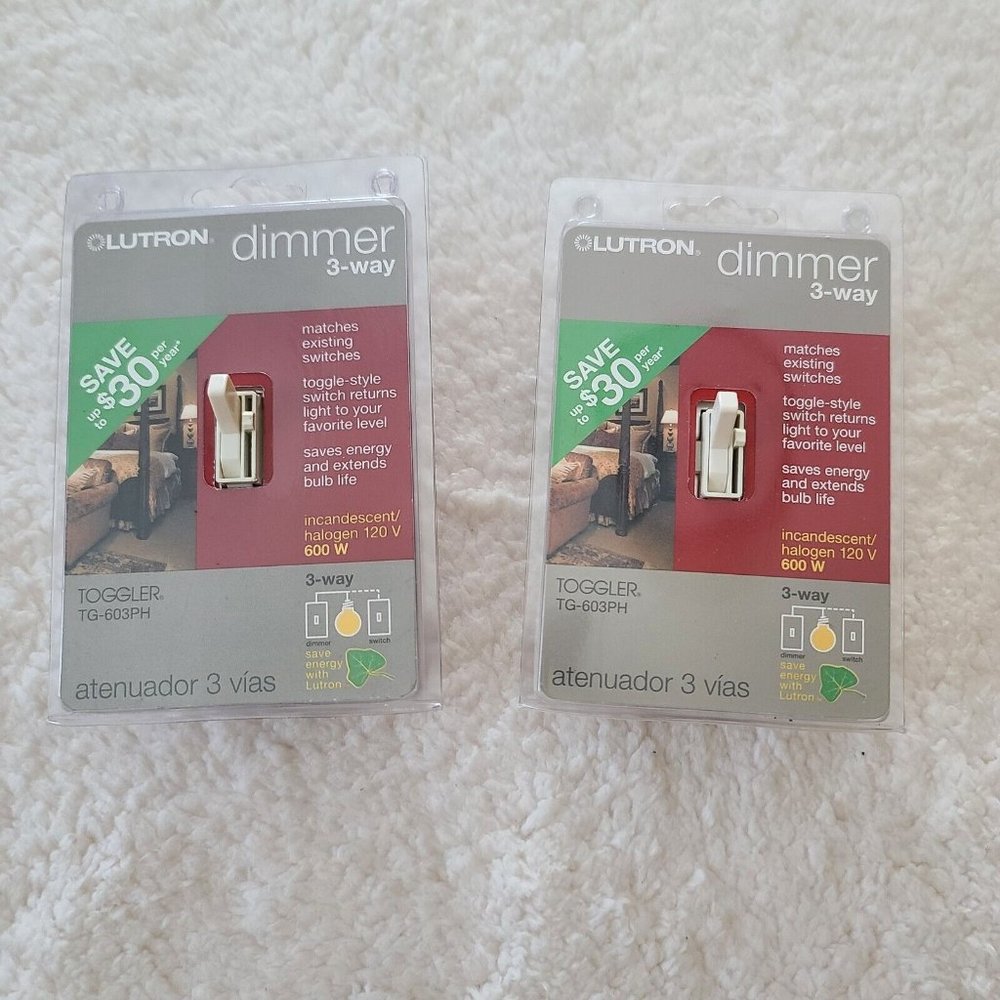 Lutron Electronics 3-Way Dimmer TG-603PH Toggle Style 600-watt Light Almond 2 Pk